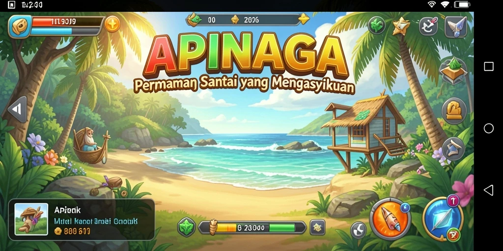Tangkapan layar utama APINAGA menampilkan gameplay yang menarik dan ceria.