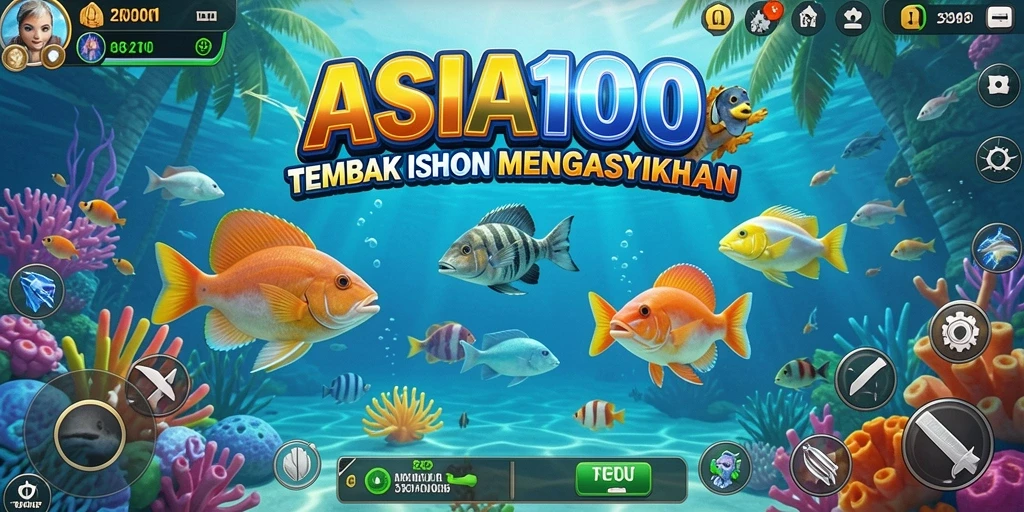 Tangkapan layar gameplay ASIA100 menunjukkan aksi seru menembak ikan.
