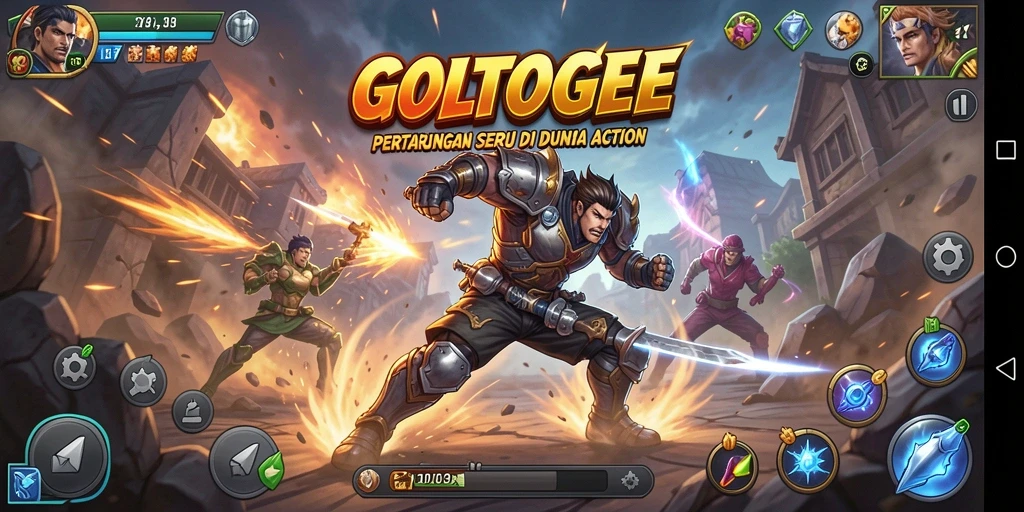 Screenshot gameplay GOLTOGEL menampilkan pertempuran yang intens dan mendebarkan.