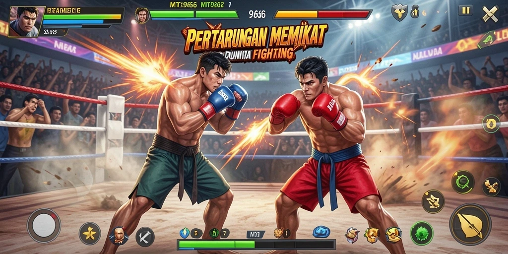 Screenshot gameplay MT966 menunjukkan pertarungan seru antara karakter yang berbeda.